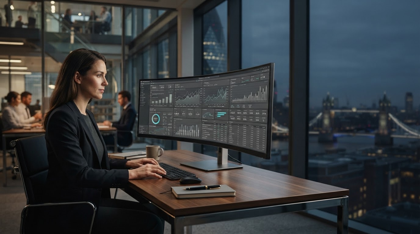 Quazentor investment dashboard interface displayed alongside analytical charts